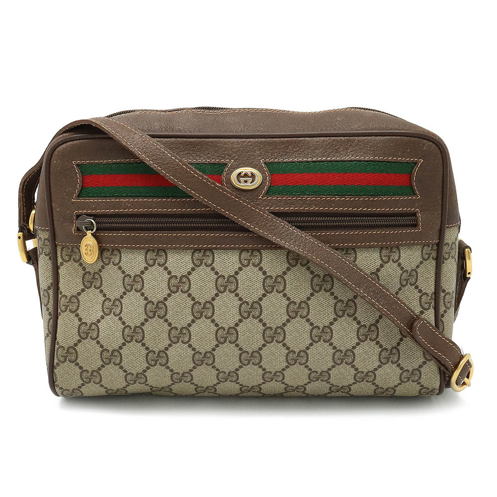 Gucci GG Plus Sherry Crossbody Bag Leather Beige Cream Brown